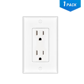 15A Tamper Resistant Decorator Outlet with Self-Grounding, Wall Plate & Screws - White-11