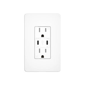 15A Tamper Resistant Outlet with 30W & 21W Dual USB-C Ports, Wall Plate & Screws - White-1