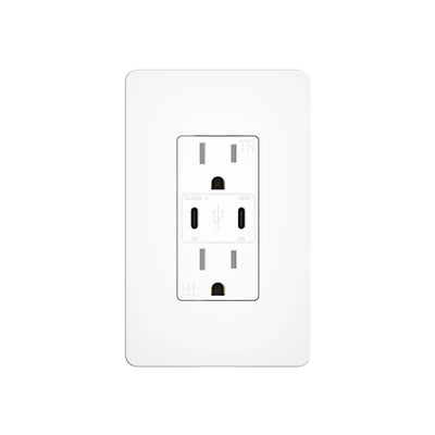 15A Tamper Resistant Outlet with 30W & 21W Dual USB-C Ports, Wall Plate & Screws - White-1