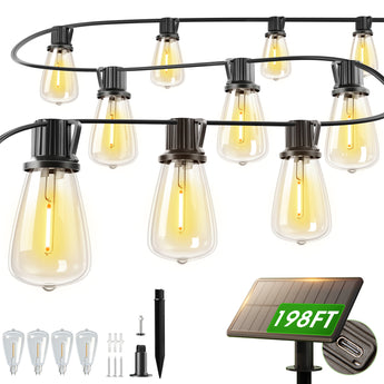 ST38 Solar String Lights, LED Shatterproof Bulbs, Suspended Standard Sockets, 3 Lighting Modes - 12