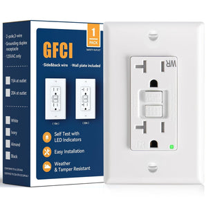 Amico-20A Weather Resistant GFCI Outlet with LED Indicator, Wall Plate & Screws - White-1