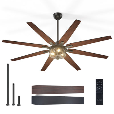 Ceiling Fan with Light – 65", 8-Blade, Reversible DC Motor, 3CCT, Dimmable