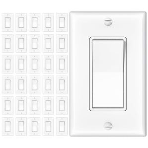 15A Single Pole & 3-Way Rocker Light Switch with Wall Plate & Screws - White
