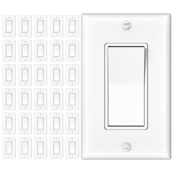 Amico-15A Single Pole & 3-Way Rocker Light Switch with Wall Plate & Screws - White-1