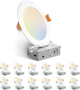 Amico 12 Pack 6 Inch 5CCT Ultra - Thin LED Recessed Ceiling Light with Junction Box, 1050LM Brightness, Dimmable Canless Wafer Downlight, 12W, ETL&FCC - 1