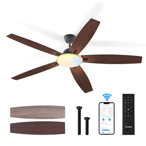 6 Speeds Smart 52 Inch 5 Blade Ceiling Fan With Light And Remote