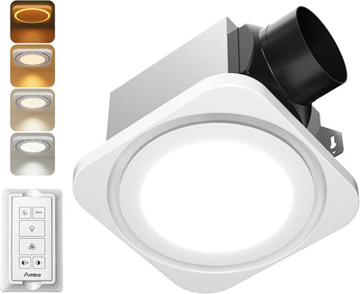Amico-80 CFM Bathroom Exhaust Fan with Light & Remote, 1.0 Sone, 1400LM 3-CCT & Nightlight, Ceiling Mount-1
