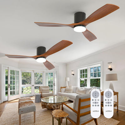 52" Low Profile Ceiling Fan with Light & Remote,2-Pack,3 Wood Blades, Flush Mount, 3-CCT Dimmable, Reversible