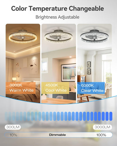 18" Low Profile Fandelier Ceiling Fan with Light & Remote, Flush Mount, 3-CCT Dimmable, Modern LED Enclosed Fan