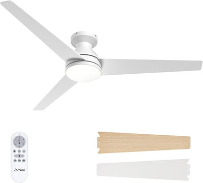 52" Low Profile Ceiling Fan with Light & Remote, Flush Mount, 3-CCT Dimmable, Reversible & Noiseless,4 Colors Available