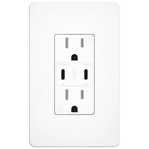 Amico-15A Tamper Resistant Outlet with 30W & 21W Dual USB-C Ports, Wall Plate & Screws - White-1