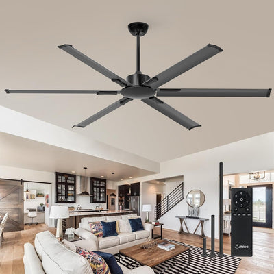 72" Industrial Ceiling Fan without Light, 6-Blade with Remote, Reversible & Noiseless, Indoor/Outdoor