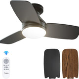30" Low Profile Ceiling Fan with Light & Remote, Flush Mount, 3 - CCT Dimmable, Reversible & Noiseless, 4 Colors Available - 1