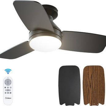 30" Low Profile Ceiling Fan with Light & Remote, Flush Mount, 3 - CCT Dimmable, Reversible & Noiseless, 4 Colors Available - 1