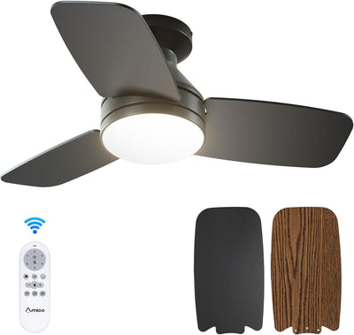 30" Low Profile Ceiling Fan with Light & Remote, Flush Mount, 3-CCT Dimmable, Reversible & Noiseless, 4 Colors Available