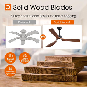 52" Low Profile Ceiling Fan with Light & Remote, 2 - Pack，3 Wood Blades, 6 - Speed, 3 - CCT Dimmable, Flush Mount - 2