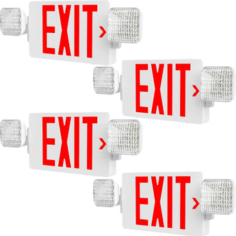 Double - Sided Exit Sign Emergency Light Combo, Two Adjustable LED Heads with Battery Backup, AC 120/277V - 1