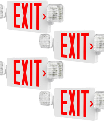 Double - Sided Exit Sign Emergency Light Combo, Two Adjustable LED Heads with Battery Backup, AC 120/277V - 1