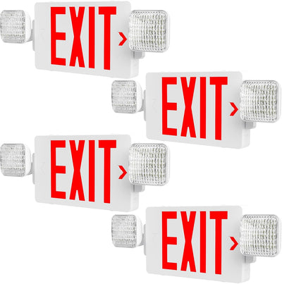 Double - Sided Exit Sign Emergency Light Combo, Two Adjustable LED Heads with Battery Backup, AC 120/277V - 1