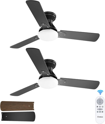 42" Low Profile Ceiling Fan with Light & Remote,2 Pack, Flush Mount, 3-CCT Dimmable, Reversible–Indoor/Outdoo & Noiseless-
