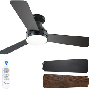 42" Low Profile Ceiling Fan with Light & Remote, Flush Mount, 3-CCT Dimmable, Reversible & Noiseless, 4 Colors Available