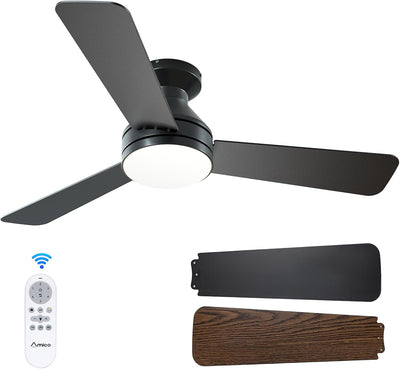 42" Low Profile Ceiling Fan with Light & Remote, Flush Mount, 3-CCT Dimmable, Reversible & Noiseless, 4 Colors Available