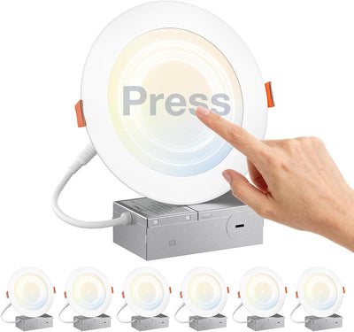 6 Inch Recessed LED Lighting, Press-Down,Slim Design, Selectable CCT, 1050 Lumens