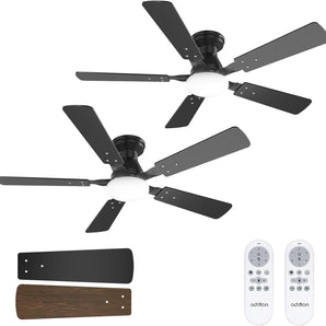 48" Low Profile Ceiling Fan with Light & Remote,2-Pack,Flush Mount, 3-CCT Dimmable, Reversible & Noiseless
