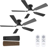 48" Low Profile Ceiling Fan with Light & Remote,2 - Pack,Flush Mount, 3 - CCT Dimmable, Reversible & Noiseless - 1