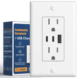 Amico-15A Tamper Resistant Outlet with 30W 3-Port USB (2 USB-C & 1 USB-A), Wall Plate & Screws - White-1