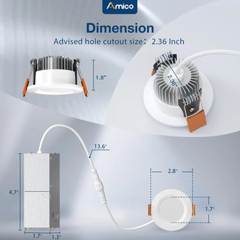 2 Inch Recessed LED Lighting, Slim Design, Selectable CCT, 350 Lumens - 3