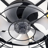 20" Black Caged Bladeless Ceiling Fan Light, Farmhouse Flush Mount 6 Speed Fandelier-4