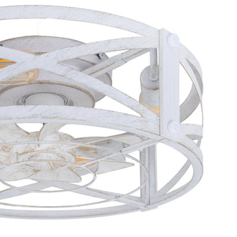 20" Black Caged Bladeless Ceiling Fan Light, Farmhouse Flush Mount 6 Speed Fandelier-17