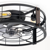 20" Black Caged Bladeless Ceiling Fan Light, Farmhouse Flush Mount 6 Speed Fandelier-5