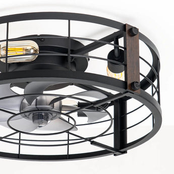20" Black Caged Bladeless Ceiling Fan Light, Farmhouse Flush Mount 6 Speed Fandelier-5