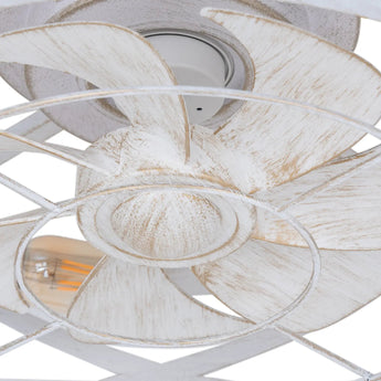 20" Black Caged Bladeless Ceiling Fan Light, Farmhouse Flush Mount 6 Speed Fandelier-16