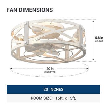 20" Black Caged Bladeless Ceiling Fan Light, Farmhouse Flush Mount 6 Speed Fandelier-15