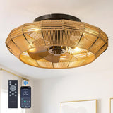 20 Inch Boho Bladeless Ceiling Fan with Light Remote, Woven Caged Flush Mount Reversible 6 Speed Bohemian Fandelier for Bedroom Living Room Kitchen - 8