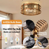 20 Inch Boho Bladeless Ceiling Fan with Light Remote, Woven Caged Flush Mount Reversible 6 Speed Bohemian Fandelier for Bedroom Living Room Kitchen - 2