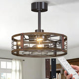 20 Inch Farmhouse Caged Ceiling Fans with Lights and Remote, Black Downrod Mount Bladeless Fandelier, 6 Speeds Bladeless Ceiling Fan Light for Bedroom, Kitchen, Living Room, Indoor - 10