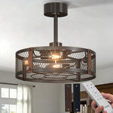 20 Inch Farmhouse Caged Ceiling Fans with Lights and Remote, Black Downrod Mount Bladeless Fandelier, 6 Speeds Bladeless Ceiling Fan Light for Bedroom, Kitchen, Living Room, Indoor - 11