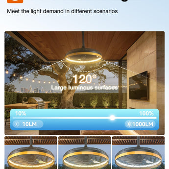 20 Inch Waterproof Outdoor Ceiling Fan with Light, Black Plug - in Hanging Gazebo Fan, 6 Speed 3CCT Dimmable DC Ceiling Fan with Remote & APP Control for Patio Porch Pergola Canopy - 4