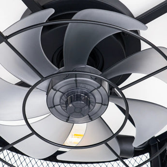 20" Low Profile Fandelier Ceiling Fan with Light & Remote, Industrial Caged Design, 6-Speed, Flush Mount Bladeless Fan-22