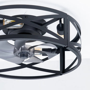 20" Low Profile Fandelier Ceiling Fan with Light & Remote, Industrial Caged Design, 6-Speed, Flush Mount Bladeless Fan-18