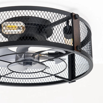 20" Low Profile Fandelier Ceiling Fan with Light & Remote, Industrial Caged Design, 6-Speed, Flush Mount Bladeless Fan-23