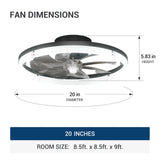 20'' Low Profile Flush Mount Ceiling Fan with Dimmable LED Light Remote Control 3000-6000K Fandelier-18