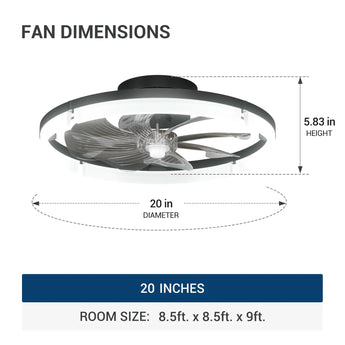 20'' Low Profile Flush Mount Ceiling Fan with Dimmable LED Light Remote Control 3000-6000K Fandelier-18