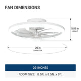20'' Low Profile Flush Mount Ceiling Fan with Dimmable LED Light Remote Control 3000-6000K Fandelier-24