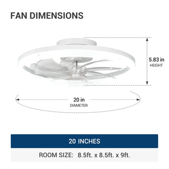 20'' Low Profile Flush Mount Ceiling Fan with Dimmable LED Light Remote Control 3000-6000K Fandelier-24