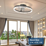 20'' Low Profile Flush Mount Ceiling Fan with Dimmable LED Light Remote Control 3000-6000K Fandelier-32